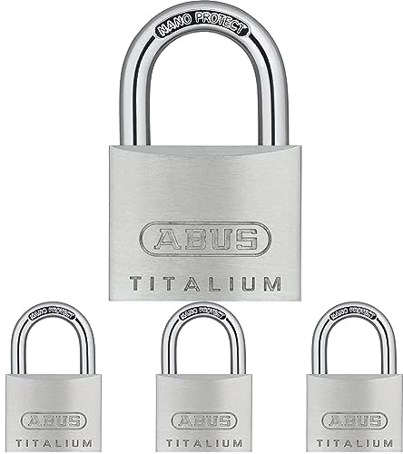 ABUS Vorhängeschloss Titalium 64TI/40 gl.-6413 - gleichschließend - Kellerschloss mit Schlosskörper aus Spezial-Aluminium - gehärteter Stahlbügel - ABUS-Sicherheitslevel 5 (Packung mit 4)