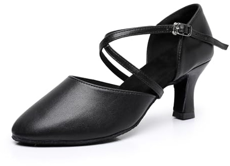 Rosefinch latinska dansskor för kvinnor läder stängd tå balsal salsa tango prestanda dansskor bröllopsfest Svart 7 cm klack 40EU