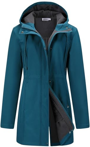 Outdoor Ventures Softshell Jacket Ladies Rain Jacket Functional Rain Coat Windbreaker Waterproof Hiking Jacket Breathable Outdoor Jacket with Hood for Spring Fall Winter Ceramic Blue 4XL