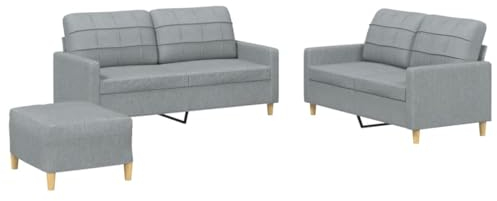vidaXL Sofagarnitur 3-TLG., Sessel Couch mit Kissen Fußhocker, Sofa Wohnzimmersofa mit Armlehnen, Couchgarnitur Designsofa Sitzmöbel Polstermöbel, Hellgrau Stoff