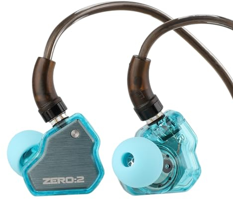 Linsoul 7Hz x Crinacle Zero:2 Écouteurs Intra-Auriculaires, Casque d'écouteur avec conducteur Dynamique de 10 mm, Moniteur Intra-auriculaire filaires de Jeu, avec câble IEM OFC(sans mic,Bleu)