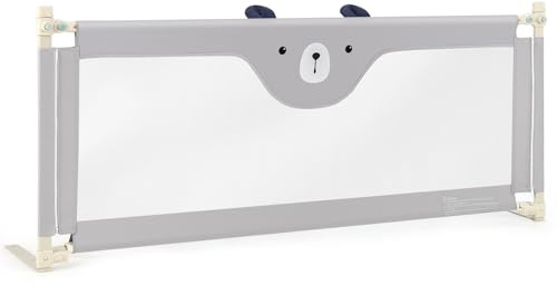COSTWAY 175cm Bettgitter, 24 Stufen höhenverstellbares Babygitter mit doppeltem Verschluss & Reißverschluss, vertikales Auf & Ab, Nahtloser Rausfallschutz für viele Bettarten (Bär, 175cm)