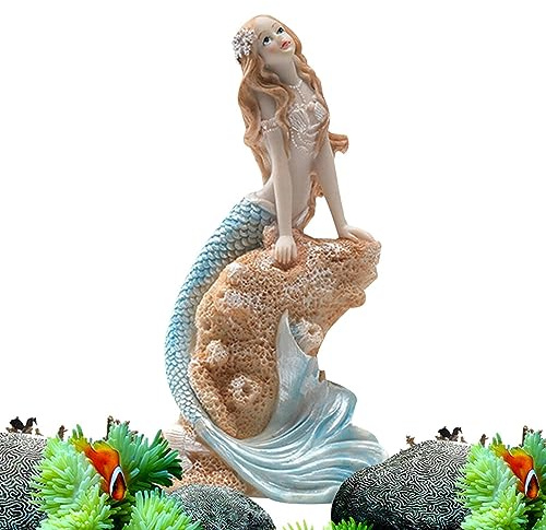 Aznever Meerjungfrau-Figuren, Miniatur-Harz Dekorationen, Künstliches Aquarium Deko, 6 Stile, Aquarium-Schreibtisch-Thema, Thematische Dekoration, Haustier-Zubehör
