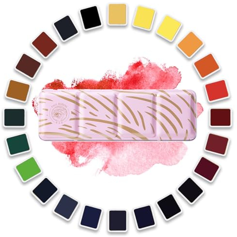 Paul Rubens Künstler-Aquarellfarben-Set, 24 lebendige Farben in tragbarer Box, hohe Transparenz, hervorragende Lichtechtheit, perfektes professionelles Reise-Aquarell-Set für Künstler