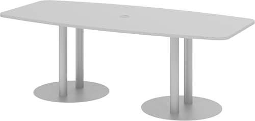bümö Konferenztisch oval 220x103 cm großer Besprechungstisch in grau, Besprechungstisch mit Säulen in Silber, Meetingtisch für 8 Personen, XL-Tisch für Besprechungsraum & Meeting