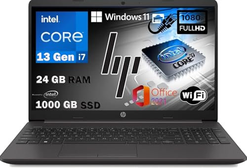 HP Notebook 250 G10, Pc portatile Grey, Intel Core i7 1335U 13Th Gen 5Ghz, Ram 24Gb, SSD 1000Gb, Display 15.6 Full HD, Win 11 Pro, computer pronto utilizzo