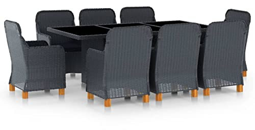 NITCA Rattan Essgruppe 8 Personen Gartenmöbel Set Essgruppe Garten Sitzgruppe Dunkelgrau und Schwarz-2 Rattan Gartenmöbel Set Sitzgarnitur mit Auflagen Gartengarnitur Balkonmöbel Set Terrassenmöbel
