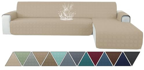 Ystyle Couch Überzug L Form 2 Sitzer wasserdichte, Sofa Cover L Shape Reversibel Universal, Sofabezug Ecksofa L Form Waschbar, Couchbezug L Form Kratzfester Für Katze Hund, Beige