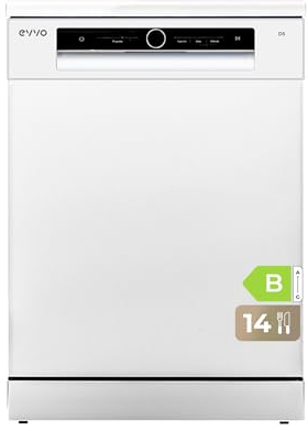EVVO Lavavajillas 60 cm Ancho, Capacidad para 14 Cubiertos y Con Tercera Bandeja, Eficiencia B, 8 Programas Incluye, Lavado Inteligente, Zone Wash, Inno wash, Apertura Automática, Modelo: D5 Blanco