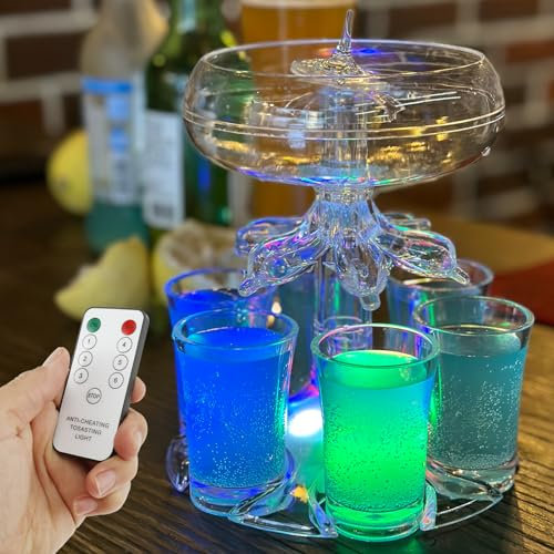 BUTORY Shot Glass Dispenser and Holder 8 Effect Lights Liquid Dispenser Clear Acrylic Beverage Dispenser Holder with 6 Cups Party Dispenser for Beverage Whiskey Cocktails Wine and Cider #