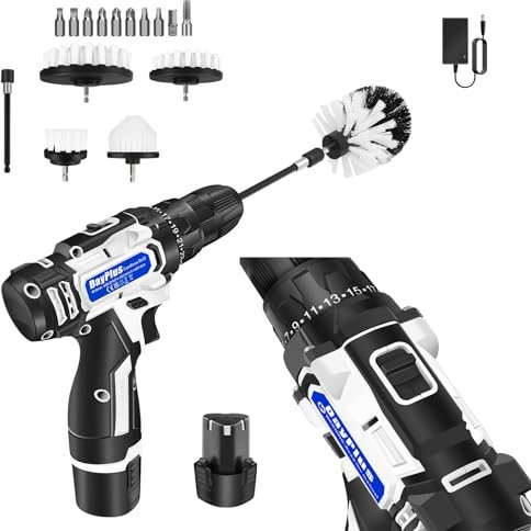 Mini destornillador inalámbrico, taladro eléctrico de impacto, con 5 cepillos y 10 accesorios de perforación, potente taladro eléctrico con 2 baterías de 1500 mAh, par máximo de 45 N.M, peso ligero: