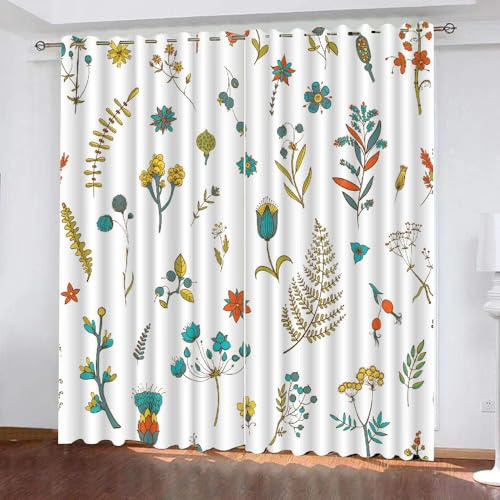 Generisch Verdunklungsvorhänge Kinderzimmer Mädchen Jungen,Kinder Vorhang Blickdicht Blume 2 Stück Mit Ösen,Vorhang Verdunkelung Thermo Schlafzimmer,Kurz Pflanzenblättermuster Gardinen,200X160Cm,A16