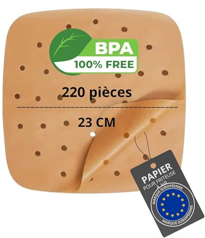 200/220 Pezzi Carta Forno per friggitrice ad aria BPA Free 20-24cm | Carta Quadrata in Teglia(20-24cm) e 100 Pezzi di Carta Piana(20cm) per gli accessori della friggitrice ad aria.