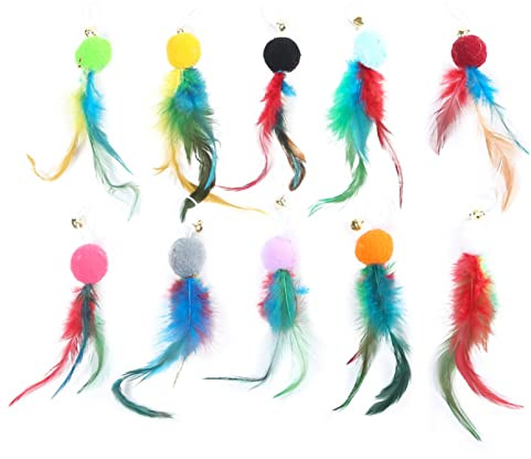 MISUVRSE 10 Pack Feder Ersatz Mit Glocke Und Für Interaktive Für Katzen Spielzeug Indoor Katzen Unterhaltung Spielzeug Länge 7 1