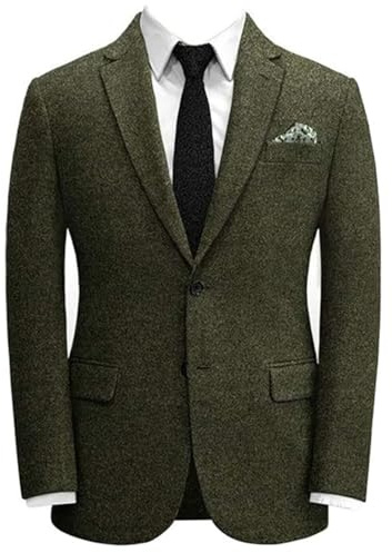 Lacoac Uomo Blazer in Tweed con Due Bottoni Cappotto da Abito con Risvolto a tacche Top del Quotidiano d'Affari