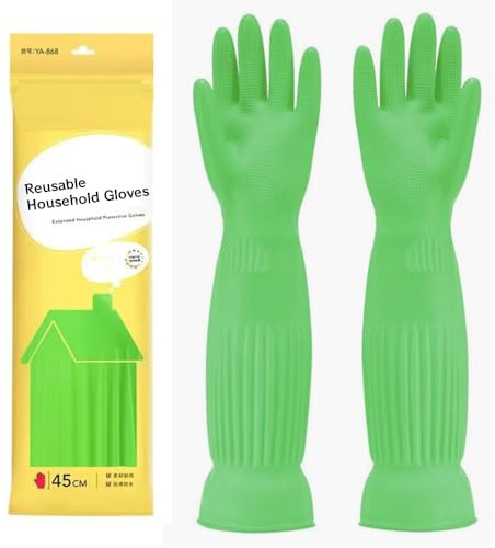 Gants en caoutchouc longs réutilisables et imperméables Qilerongrong - Vert, 45cm L