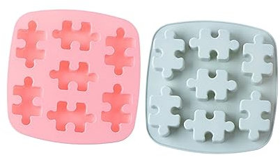 Garneck 2pcs Silicone Puzzle Molds DIY Baking Tools Fondant Cookie Candy Mold Ice Cube Tray for Oven Random Color
