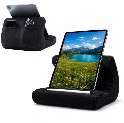 Mcbazel Tablet Pillow Stand, Multi-Angle Lap Holder for iPad – Black | Lightweight Tablet Pillow Holder, Storage Pockets, 3 Viewing Angles, Compatible with iPad, Kindle, Tablets & Smartphones
