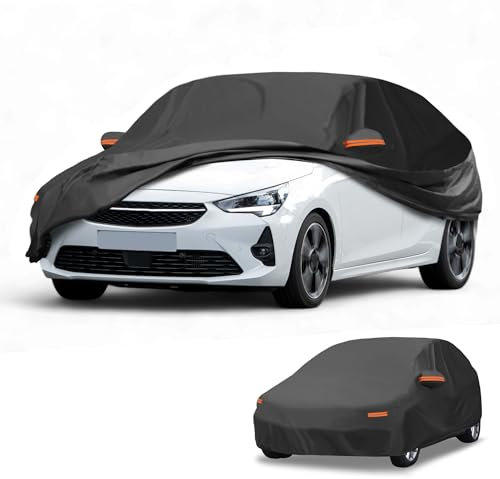 Partuto All-Weather Waterproof Car Cover - UV-Resistant Outdoor Full Exterior Protection for Vauxhall Corsa 1993-2023 190T-PU Black with Right Side Zipper