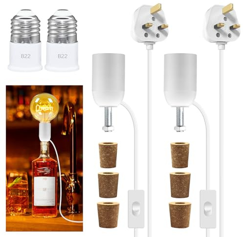 DIY Wine Bottle Lamp Kit - E27 Adaptor With 240 cm Fittings, 3 Types Bung for Various Bottles - Electric Table Lamp Conversion Kit for Home Decor Lighting