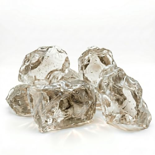 Glassteine Deko aus Recyceltem Glas -Champagner 5kg - Glasnuggets Groß 10-20 cm - Dekosteine für Vasen und Blumentöpfe - Terrarium & Aquarium Steine - Gartensteine Innen & Außen (Champagner, 5kg)