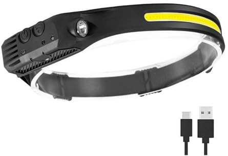 Torcia Frontale, Lampada Frontale, Torcia Frontale Led Ricaricabile, Lampada Frontale con Sensore Movimento, Impermeabile, 5 Modalità di Illuminazione, Torcia da Testa per Campeggio, Corsa, Pesca