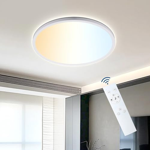 ONDTA Plafón LED Techo 22W 2700K-6500K Regulable Lampara Techo Ø42CM, Moderna Rectangular lámpara de techo con mando a distancia, Panel LED ultrafino IP44 para Dormitorio Cocina Baño Balcón Pasillo