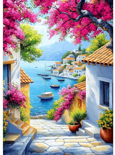 MEIYUDA Kits de pintura de diamante 5D para adultos, paisaje de adultos, vista al mar, kit de pintura de diamante redondo para adultos principiantes, decoración de pared del hogar, 30 x 40 cm