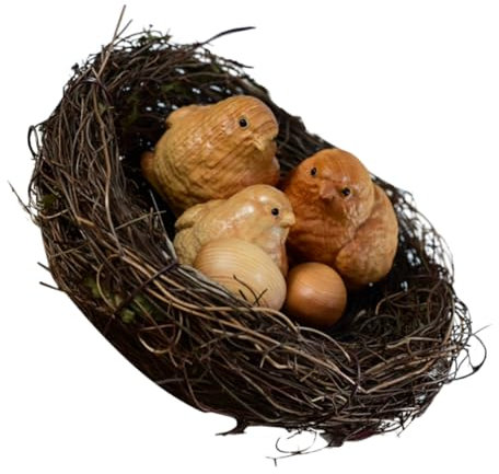 BATHVEVE Intagliata Mano Scultura Di Pollo in Legno Decorazione Di Pasqua Per Volatili Statua Di Pollo Intagliata Ornamento Di Nido Di Volatile Pasquale Figura Di Legno Per Volatili Decoraz