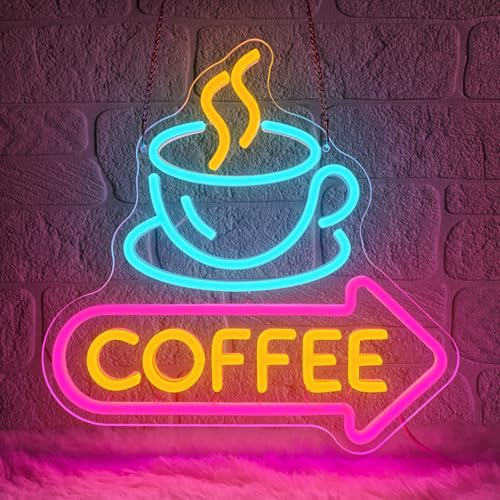 Lxmoneon Enseigne lumineuse au néon pour café Enseignes au néon LED en forme de tasse à café Panneau mural néon USB à intensité variable pour bar station coin maison bar cuisine cadeau de fête