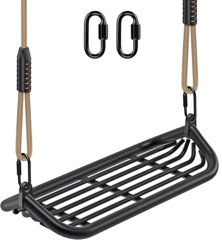 SELEWARE Heavy-Duty 17 Metal Frame Swing Seat with Adjustable Rope & Quick Connect, Replacement Swing Set Accessories for Kids and Adults, Indoor/Outdoor Backyard Playground Tree Swing, Black