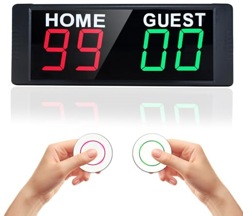 YZ Portable Electronic Scoreboard with 2 Button Control, Digital Scoreboard with Remote, Digital Cornhole Score Keeper, 12/24H Clock/Countdown Timer/Buzzer, Indoor&Outdoor Games(Plug-in)