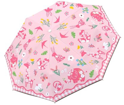 decalsweet Regenschirm Kinder, Automatik Taschenschirm Kinderschirm Tiere | Knirps Regenschirm mit reflektierenden Streifen, Sturmfest,Kompakter,Robuster, Leicht zu Transportieren, Reise Regenschirm,