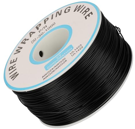 Smandy 1 Roll Tin Plated Copper Wire, 30AWG Flexible Insulation Wrap Wire with Plastic Spool, for Electronic Test PCB Soldering Breadboard (Black)