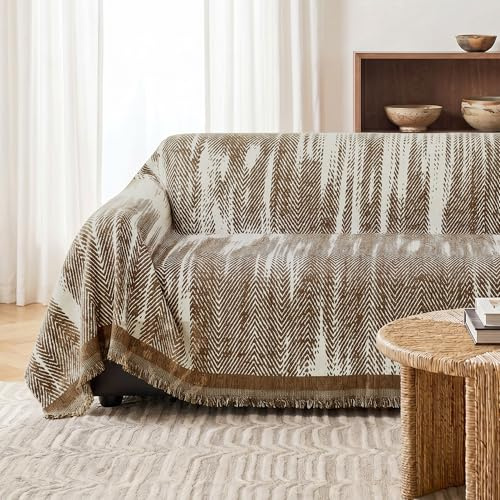 MYSKY HOME Sofaüberzug aus Chenille, Sofaabdeckung für Couch und Sofa | Braun,1er Set,180x300cm,Sofaschutz für Haustiere und Kinder,dekorative Überwurfdecke für Wohnzimmer 2/3 Sitzer