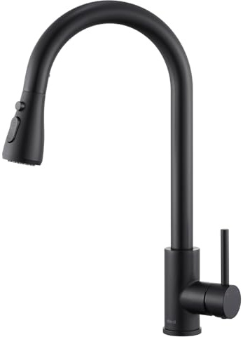 Ulytid Rubinetto Lavello Cucina Nero Opaco Estraibile con Doccetta 3 Modi | Miscelatore rubinetto alta pressione orientabile 360°, monocomando in acciaio inox 304, cartuccia ceramica