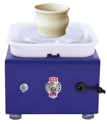 TRDEWR Mini Tornio for Ceramica, Utensili Fai da Te for Argilla, velocità 0-2000 Giri/min, Macchina for Elettrica con Vasca Rimovibile Alta Stabilità E velocità Flessibile(Blue)