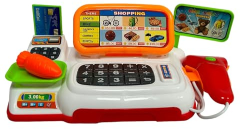 Kasse für Kinder, Registrierkasse Supermarkt mit Scanner, Waage, Lichter, Geräusche, mit Zubehör, gefälschtes Geld, Banknoten, Münzen, Spiel, Supermarkt, Kassierer (B)