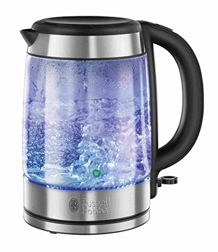Russell Hobbs Bollitore Elettrico - Design in Vetro, 1,7 L, 2200 W - Acciaio Inox; Illuminazione Led Blu, Opzione 1 Tazza, Filtro Anticalcare Rimovibile, Indicatore del Livello Dell'Acqua, 21600-57
