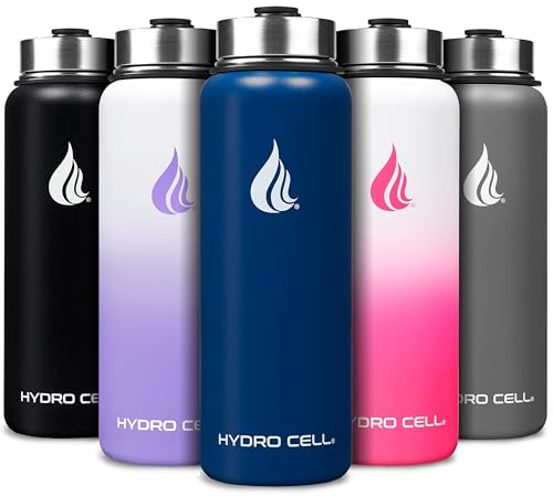 HYDRO CELL Stainless Steel Water Bottle with Straw & Wide Mouth Lids (40oz) - Keeps Liquids Perfectly Hot or Cold with Double Wall Vacuum Insulated Sweat Proof Sport Design (Navy Blue 40oz)