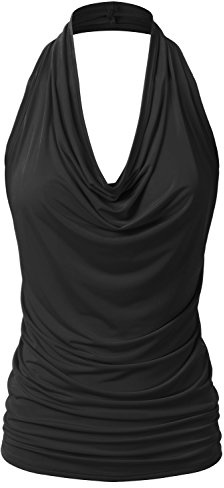 EIMIN Canotta da Donna Casual con Scollo all'Americana Drappeggiato Davanti Sexy Senza Schienale (S-3XL), Nero, 3XL