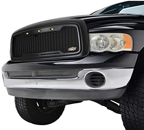 EAG Replacement ABS Upper Grille LED Front Grill - Matte Black - with Amber LED Lights Fit for 02-05 Ram 1500/2500