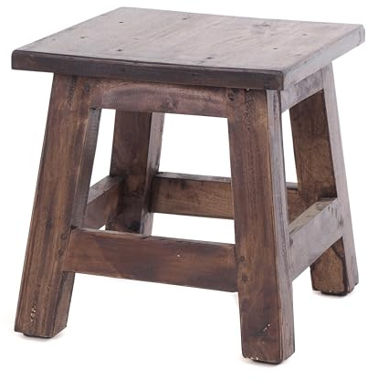DESIGN DELIGHTS RUSTIKALER Vintage FUSSHOCKER PALO | 27,5x26x26cm (HxBxT), Mahagoni Recyclinholz | Holzhocker, Sitzhocker, Beistelltisch, Blumenhocker | Farbe: 03 Dunkelbraun
