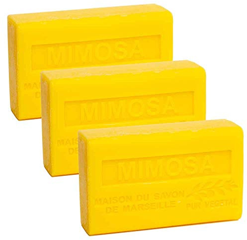Savon De Marseille - French Seife Mit Organisch Sheabutter - Mimosa Duft - Geeignet Für Alle Hauttypen - 125 Gramm Stangen - Set Von 3