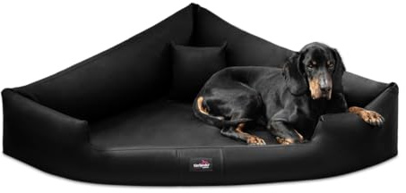 tierlando® Orthopädisches Hundebett Trivia Easy Clean aus Pflegeleichtem Kunstleder, Dreieckbett mit Visco-Matratze, Größe: 100x100cm | Farbe: 03 Schwarz