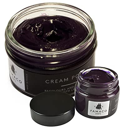 Famaco Purple 50ml Renovating Polish and 15ml Scuff and Scratch Dye with Polishing Cloth and Free Touch up Brush - Long Lasting Shine Protector Kit for Boots and Shoes