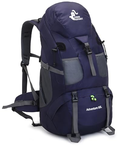 Bseash 50L Leichter wasserfester Wanderrucksack, Outdoor Sport Tagesrucksack Multifunktions Reisetasche für Klettern Camping Reisen (Dunkelviolett – mit Schuhfach)