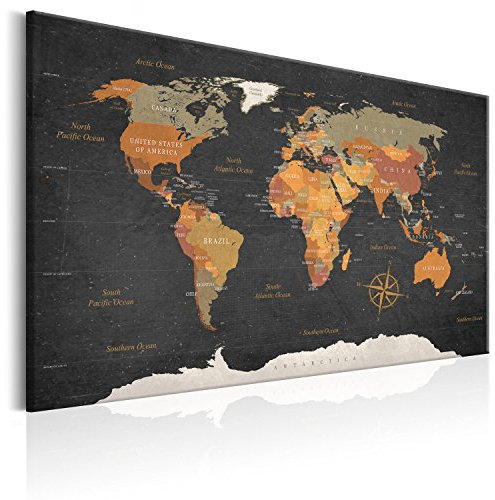 B&D XXL - Tableau Acoustique Carte du Monde 90x60 cm 1 Partie - Décoration Isolation Phonique Bureau Chambre Panneau Insonorisant Impression sur Toile - Carte du monde k-C-0048-b-c