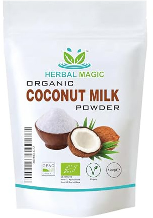 Herbal Magic's Organic Coconut Milk Powder, Sparkle your Smoothies, Shakes, Juices, Soups, Stews, Baking, Cuisnes - irresistibly delicious for an active lifestyle-100g