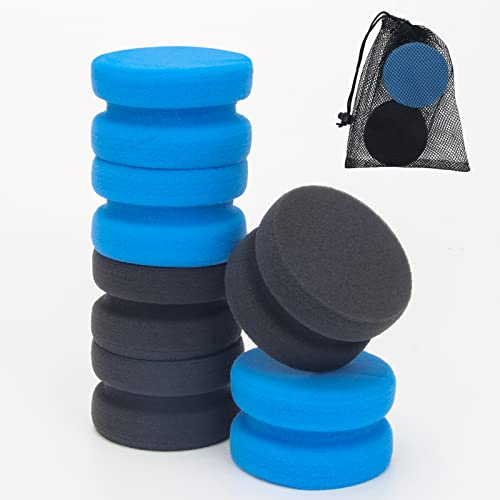 Boyistar Farbschwamm, schwarz, 6 Stück, doppelseitig, Kunst, Handwerk, runde Schwämme für Auto-Wachsen, Wandreparatur, Küchenreinigungsschwämme mit Aufbewahrungsnetztasche (3 schwarz + 3 blau)